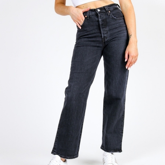 Levi’s Ribcage Straight Ankle Jean Feelin Cagey Black Size 27/28 - Picture 1 of 12